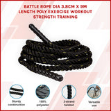 Battle Rope Dia 3.8cm x 9M length Poly Exercise Workout Strength Training - Front View