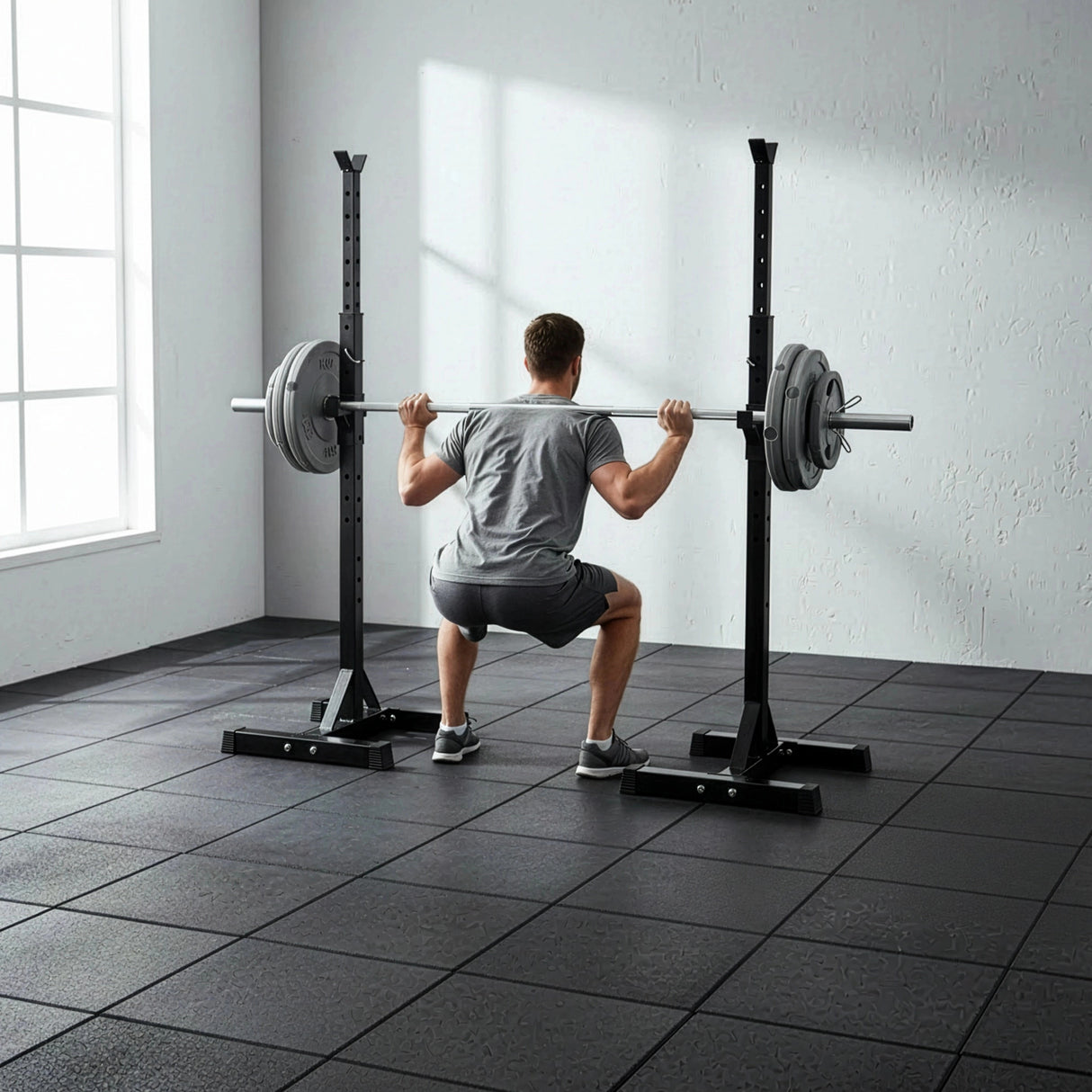 Adjustable Squat Rack Pair Steel Barbell Bench Press Stands Gym Home