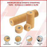 Premium Rigid Sports Strapping Tape - 16 Rolls x 38mm x 13.7m - Front View