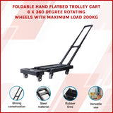 Foldable Hand Flatbed Trolley Cart 6 x 360 Degree Rotating Wheels with Maximum Load 200Kg - Rear View