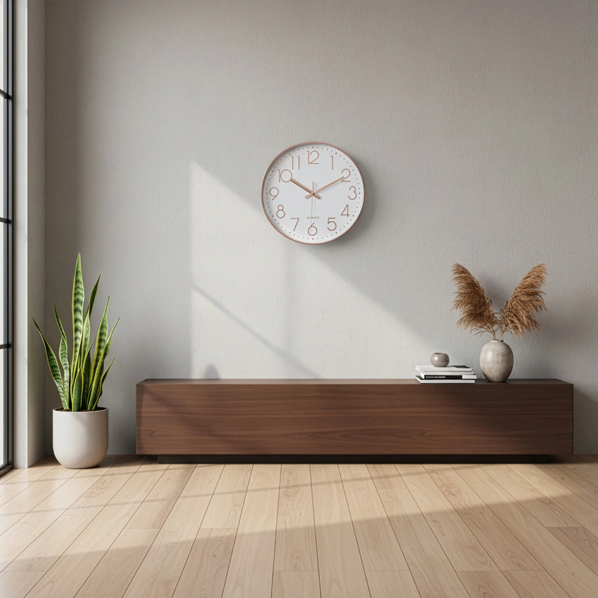 Modern Rose Gold Wall Clock &ndash; Silent Non-Ticking Quartz Battery Operated Design