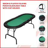 185cm 8 Player Folding Poker Blackjack Table with Cup Holder - Front View
