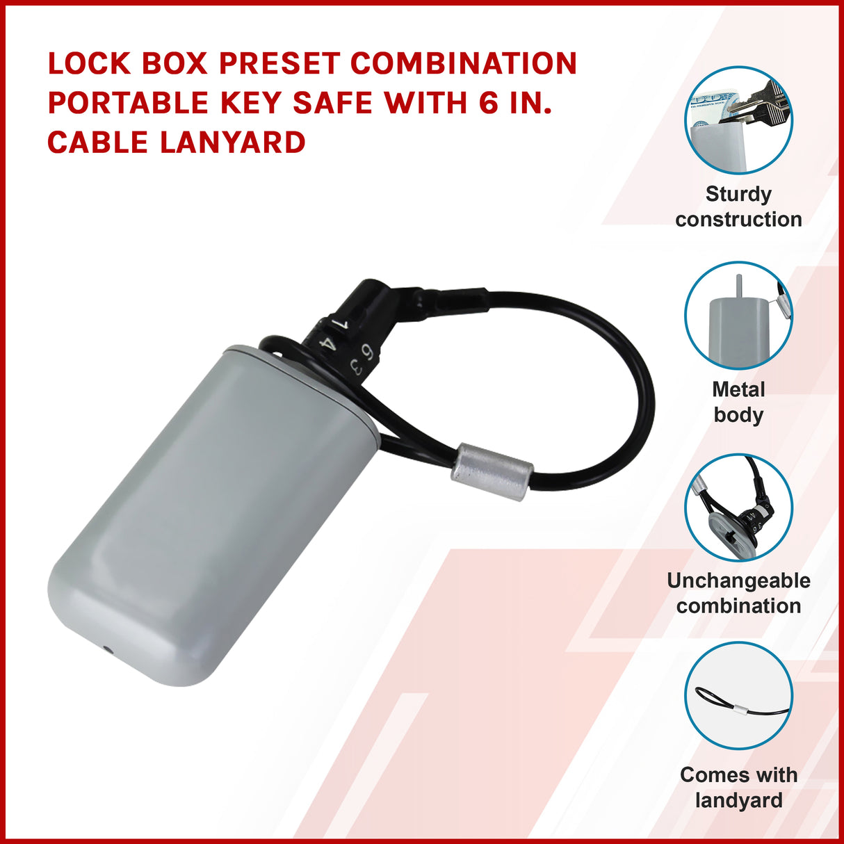 Lock Box Preset Combination Portable Key Safe with 6 in. Cable Lanyard