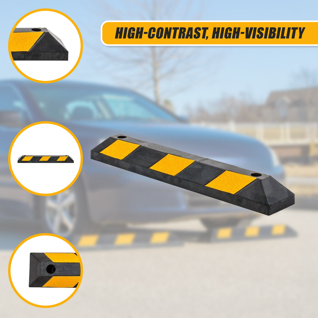 90cm Heavy Duty Rubber Curb Parking Guide Wheel Driveway Stopper Reflective Yellow