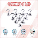 10x Strong Rare Earth N38 Neodymium Magnetic Hanger Holder 10kg Magnet Hooks