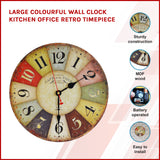 Large Colourful Wall Clock Kitchen Office Retro Timepiece - Front View