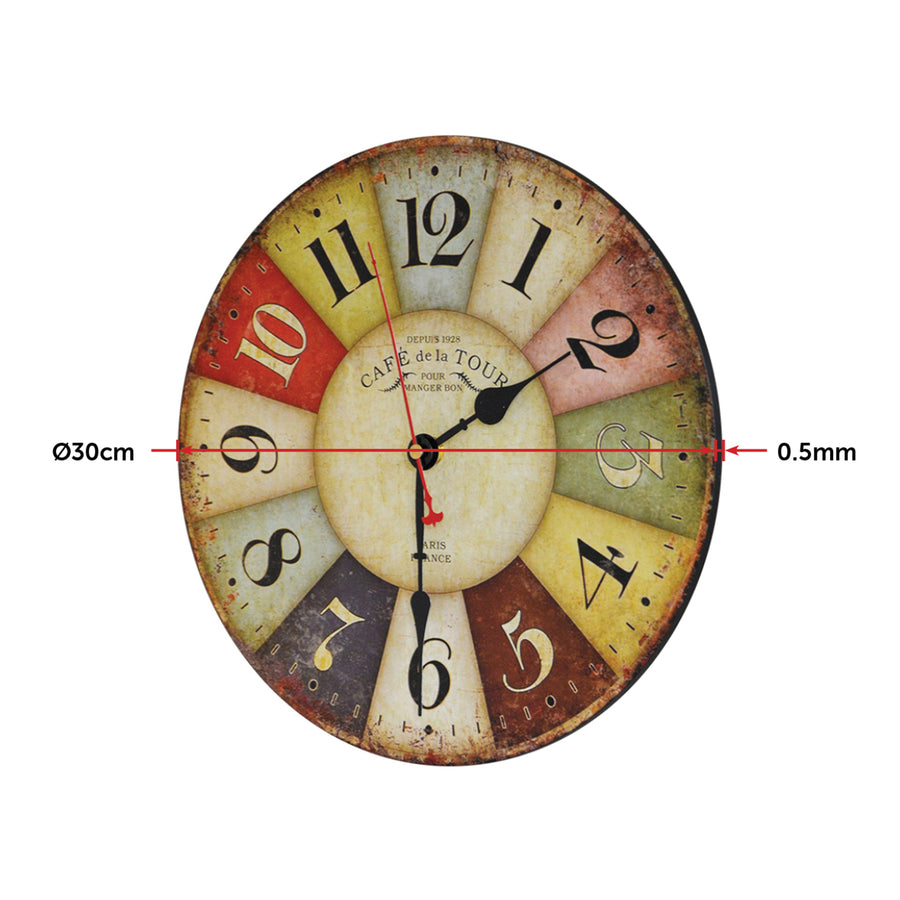 Large Colourful Wall Clock Kitchen Office Retro Timepiece
