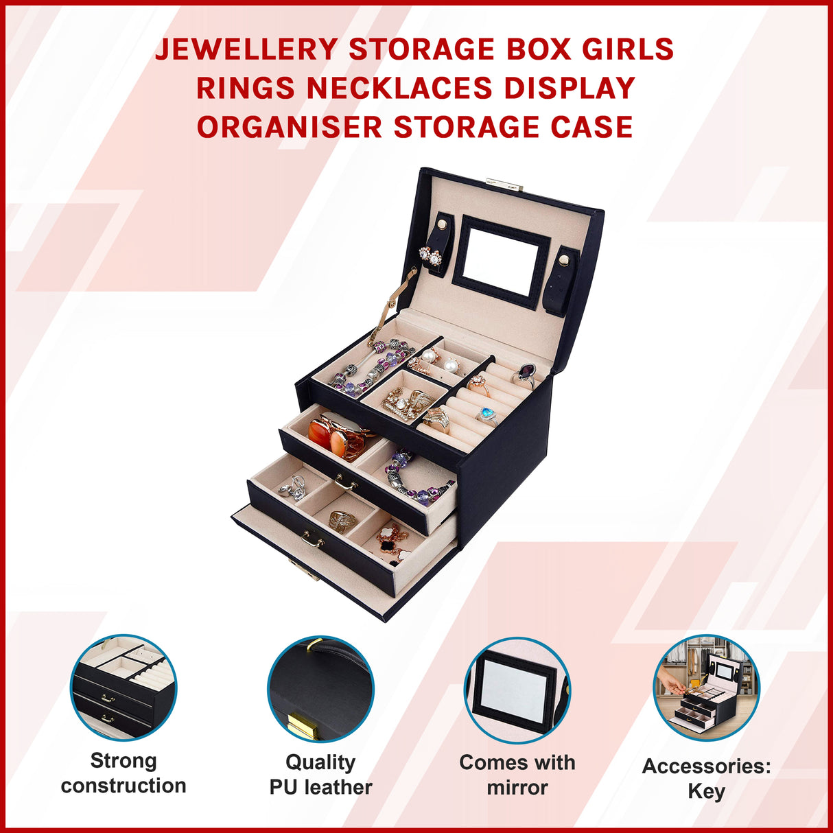 Jewellery Storage Box Girls Rings Necklaces Display Organiser Storage Case