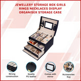 Jewellery Storage Box Girls Rings Necklaces Display Organiser Storage Case - Front View