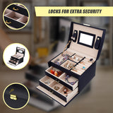 Jewellery Storage Box Girls Rings Necklaces Display Organiser Storage Case - Low Angle
