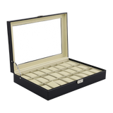 Watch Box - 24 Slot Luxury Display Case With Framed Glass Lid - Side View