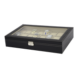 Watch Box - 24 Slot Luxury Display Case With Framed Glass Lid
