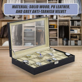 Watch Box - 24 Slot Luxury Display Case With Framed Glass Lid