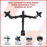 Dual LCD Monitor Desk Mount Stand Adjustable Fits 2 Screens Up To 27