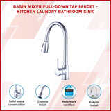 Basin Mixer Pull-Down Tap Faucet -Kitchen Laundry Bathroom Sink - Side View