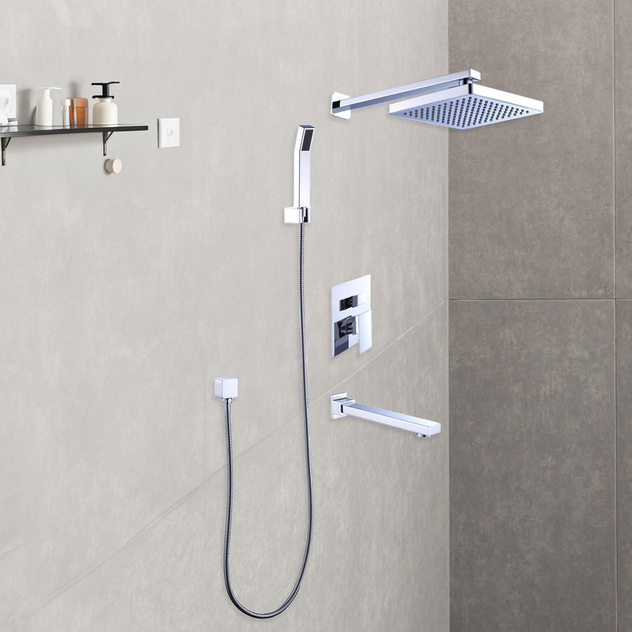 8" Rain Shower Head Straight Wall Arm Mixer Set Wall Bath Spout Outlet Tap