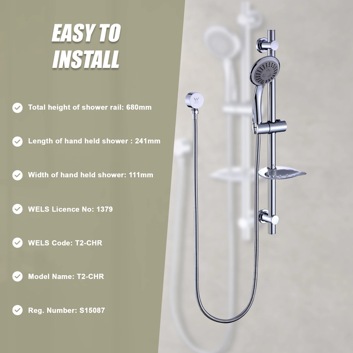 Hand Held Shower Rail Soap Dish Bathroom Set