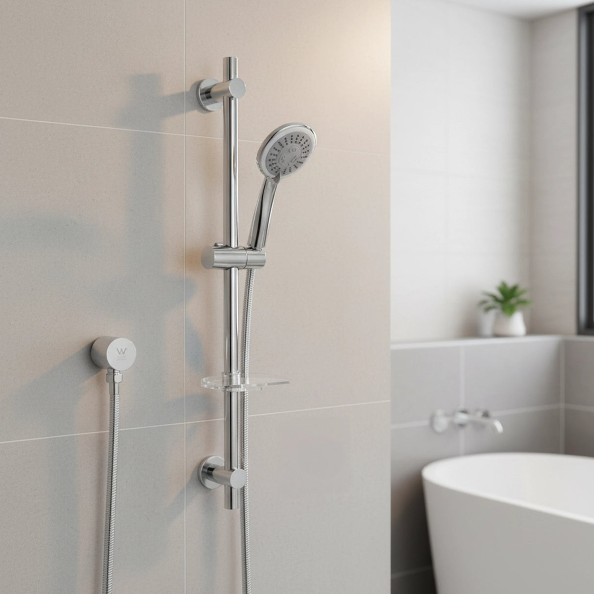 Hand Held Shower Rail Soap Dish Bathroom Set