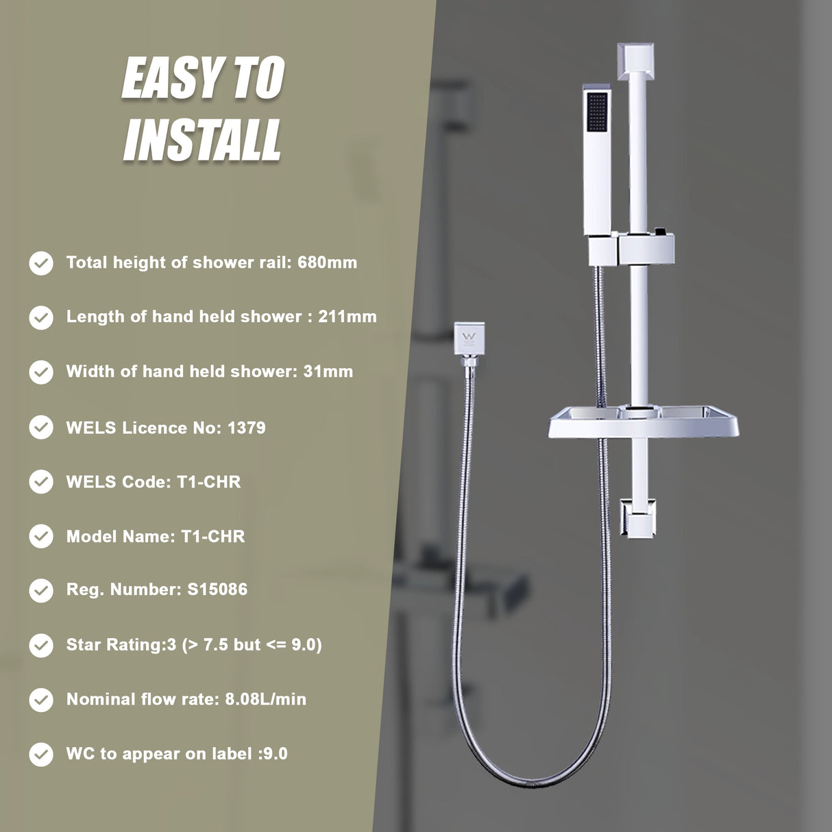 Hand Held Shower Rail Soap Dish Bathroom Set