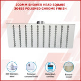 200mm Shower Head Square 304SS Polished Chrome Finish - Rear View