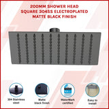 200mm Shower Head Square 304SS Electroplated Matte Black Finish - Rear View