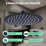 200mm Shower Head Round 304SS Electroplated Matte Black Finish - Low Angle