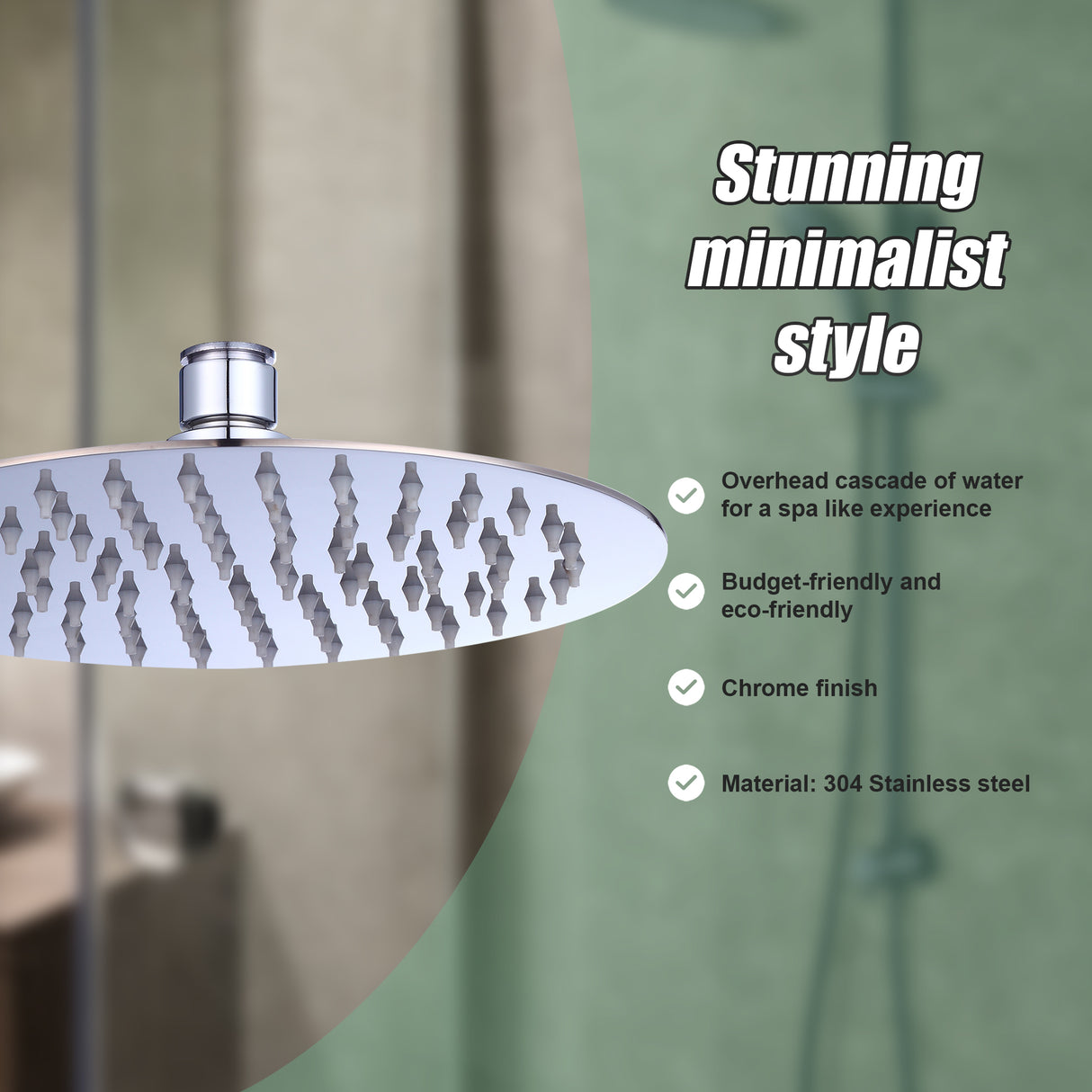 200mm Shower Head Round 304SS Polished Chrome Finish