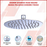 200mm Shower Head Round 304SS Polished Chrome Finish