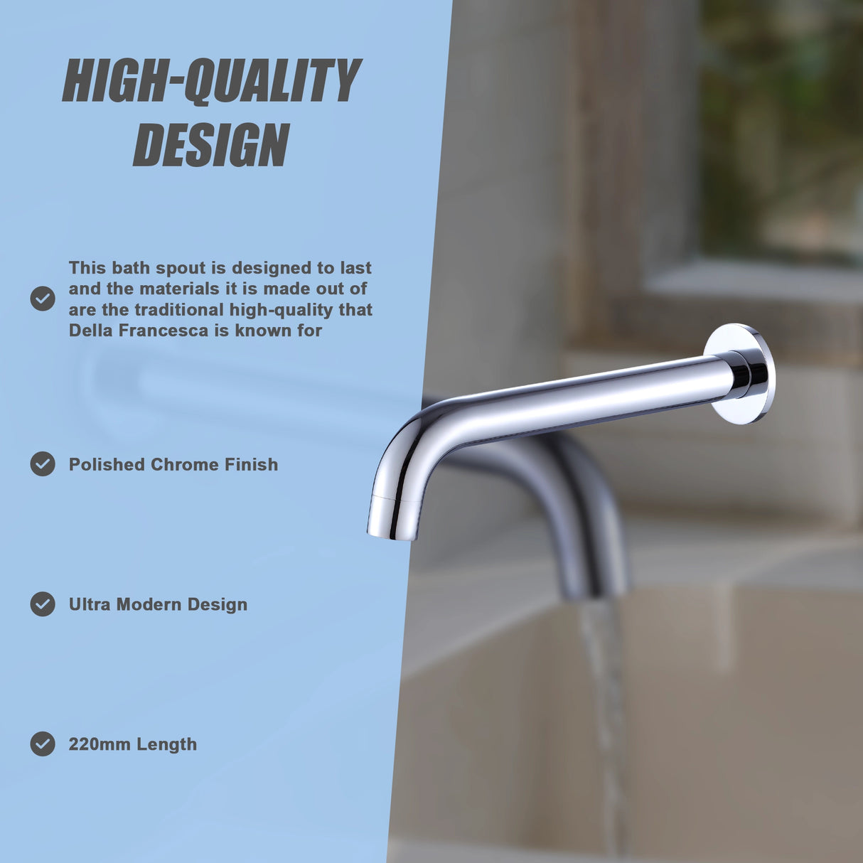 220mm Bath Spout in Polished Chrome Finish