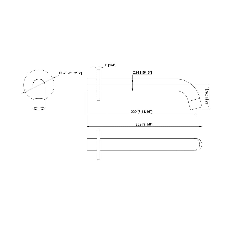 220mm Bath Spout in Polished Chrome Finish
