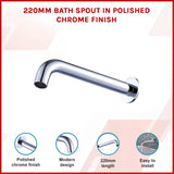 220mm Bath Spout in Polished Chrome Finish - Front View