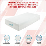 King Single 30cm Green Tea Memory Foam Mattress &ndash; Cooling Comfort with CertiPUR-US&reg; Certified Foam