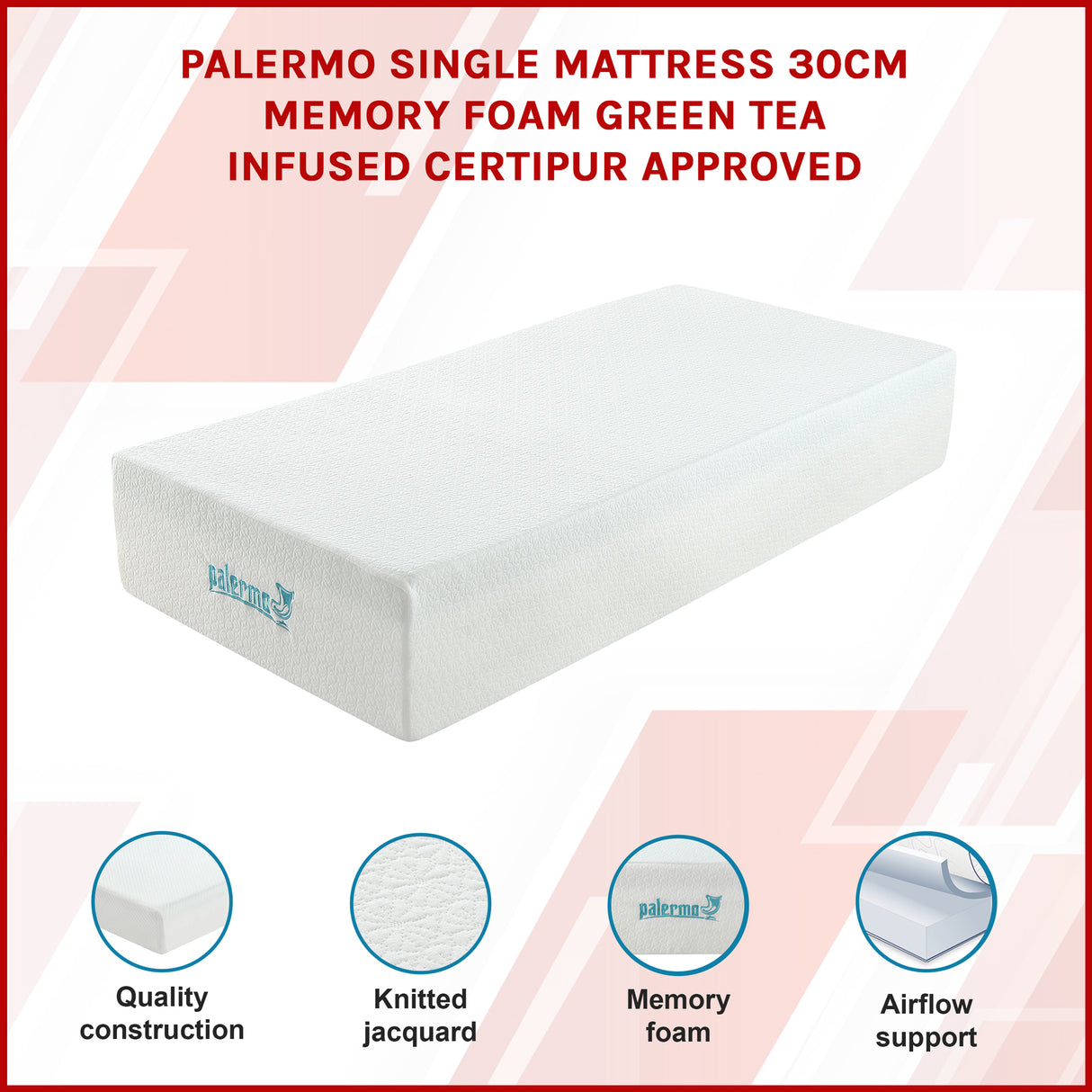 Single 30cm Green Tea Memory Foam Mattress &ndash; Cooling Comfort with CertiPUR-US&reg; Certified Foam