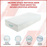 Single 30cm Green Tea Memory Foam Mattress &ndash; Cooling Comfort with CertiPUR-US&reg; Certified Foam - Side View