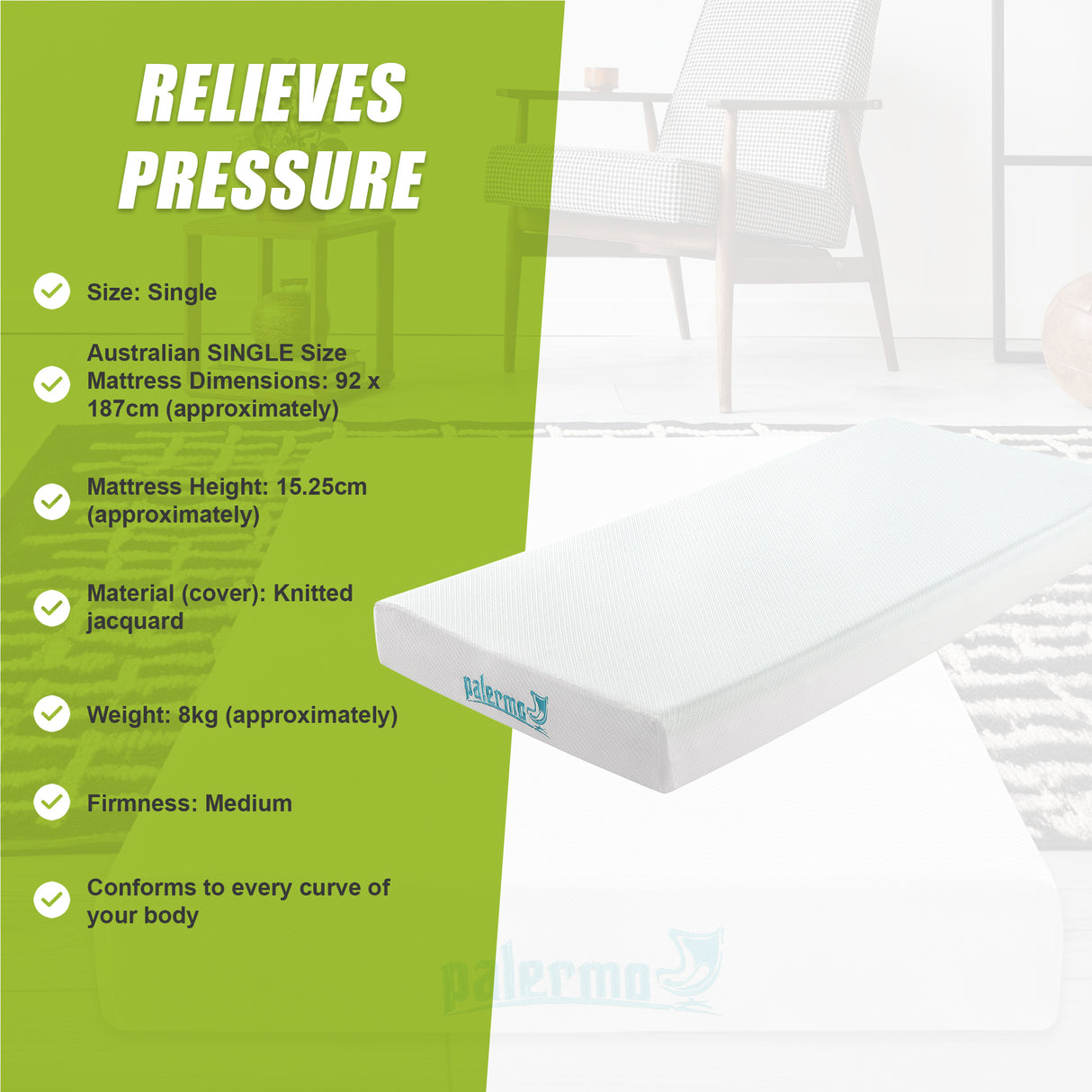 Single Green Tea Memory Foam Mattress &ndash; Cooling Comfort with CertiPUR-US&reg; Certified Foam