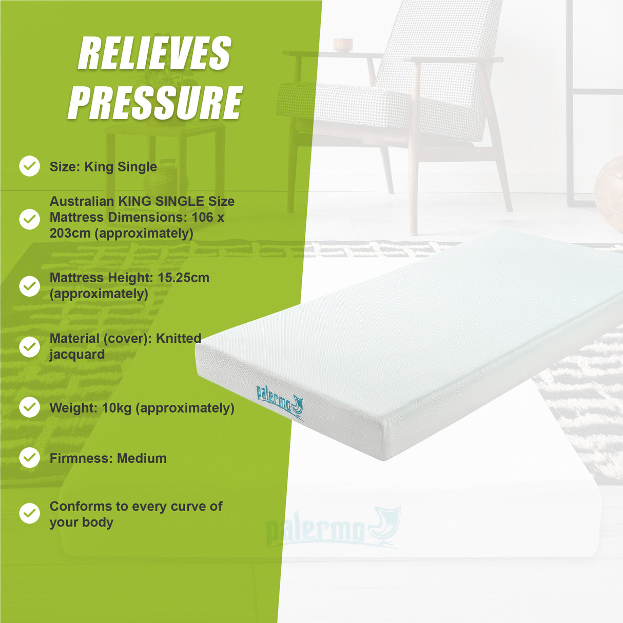 King Single Green Tea Memory Foam Mattress &ndash; Cooling Comfort with CertiPUR-US&reg; Certified Foam