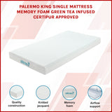 King Single Green Tea Memory Foam Mattress &ndash; Cooling Comfort with CertiPUR-US&reg; Certified Foam - Side View
