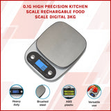0.1g Digital Kitchen Scale 3kg Rechargeable High Precision Food - Front View