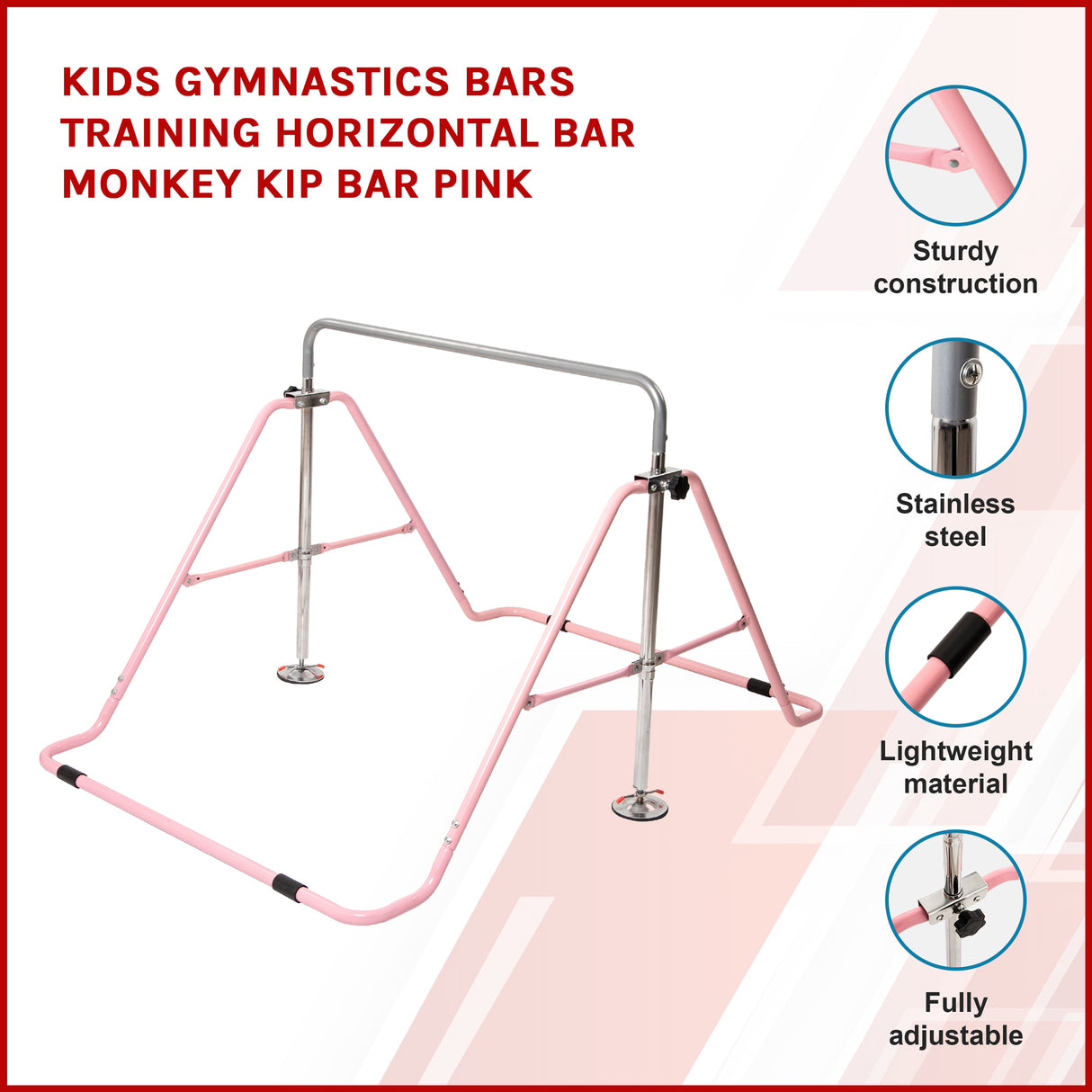 Kids Gymnastics Bars Training Horizontal Bar Monkey Kip Bar Pink