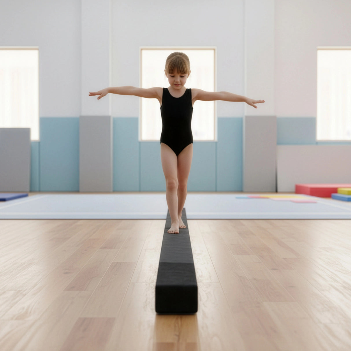 2.2m Gymnastics Folding Balance Beam Black Synthetic Suede