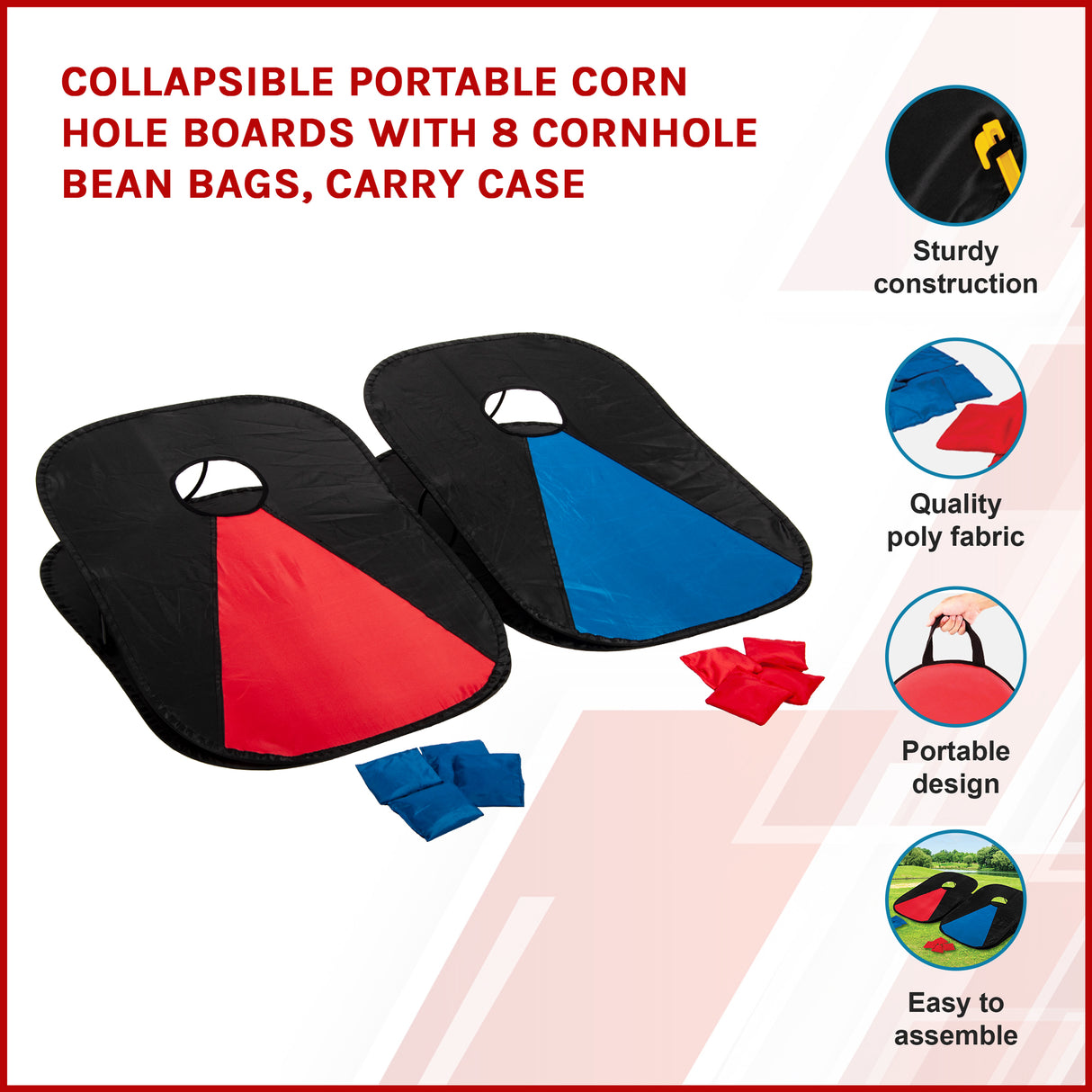 Collapsible Portable Corn Hole Boards With 8 Cornhole Bean Bags, Carry Case