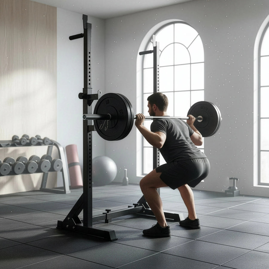 Commercial Squat Rack Adjustable Pair Fitness Exercise Weight Lifting Gym Barbell Stand