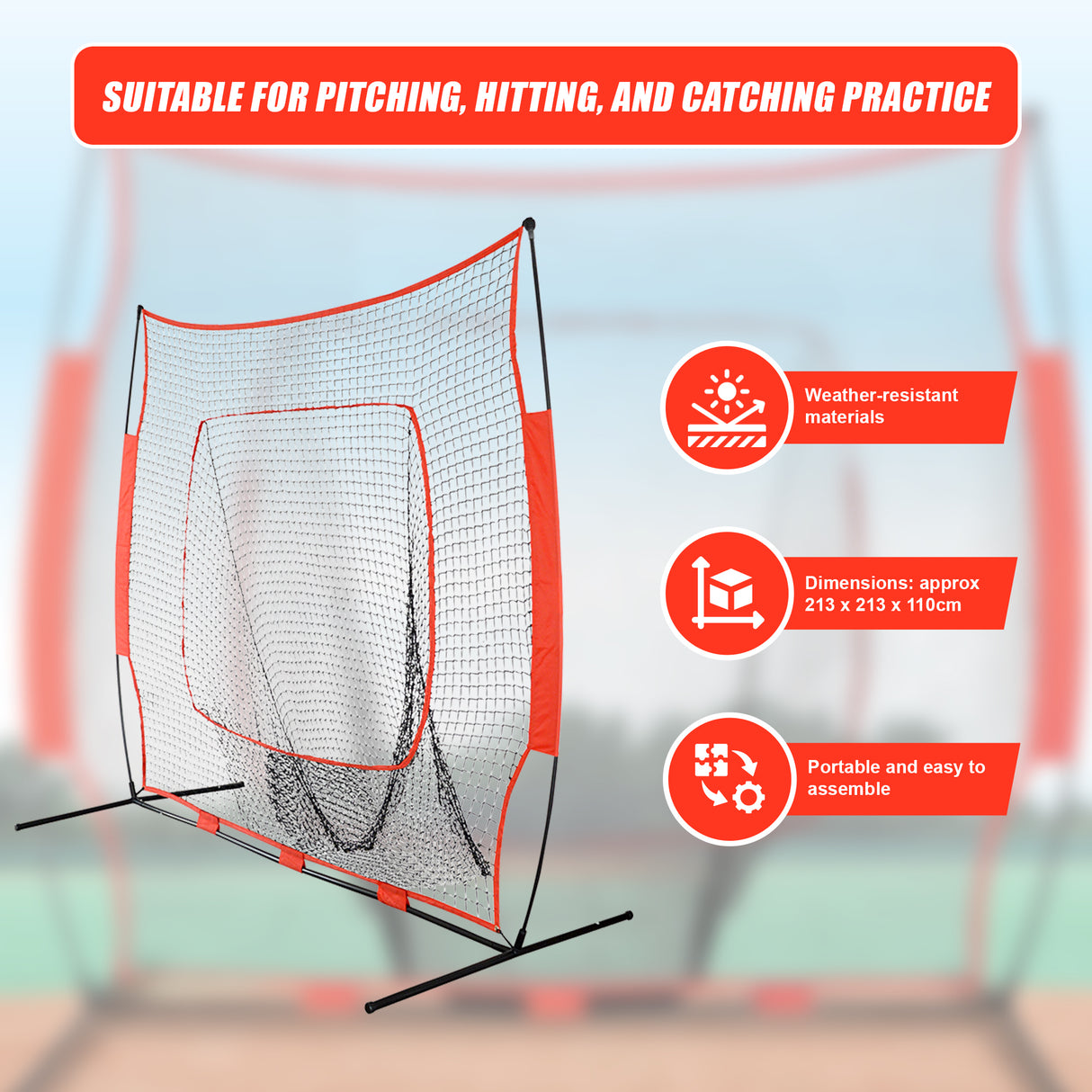 Portable Baseball Training Net Stand Softball Practice Sports Tennis