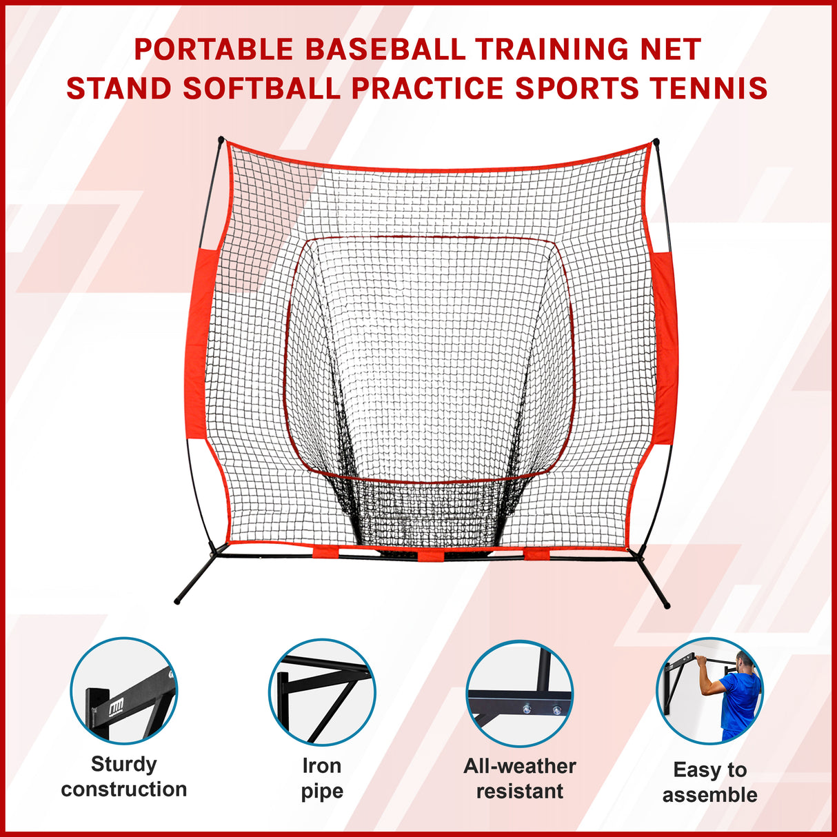 Portable Baseball Training Net Stand Softball Practice Sports Tennis