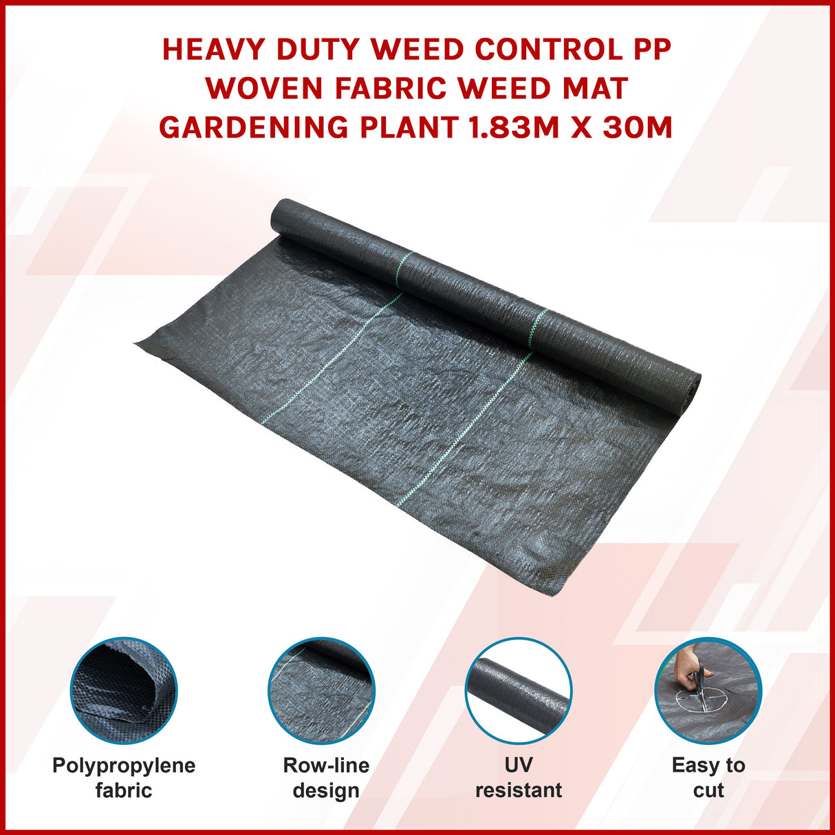 Heavy Duty Weed Control PP Woven Fabric Weed Mat Gardening Plant 1.83m x 30m