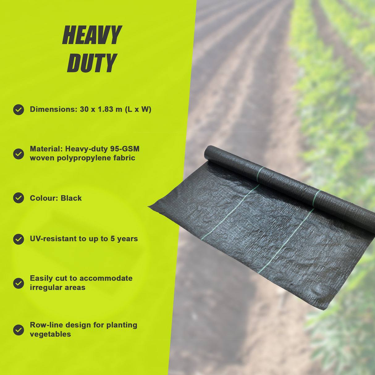 Heavy Duty Weed Control PP Woven Fabric Weed Mat Gardening Plant 1.83m x 30m