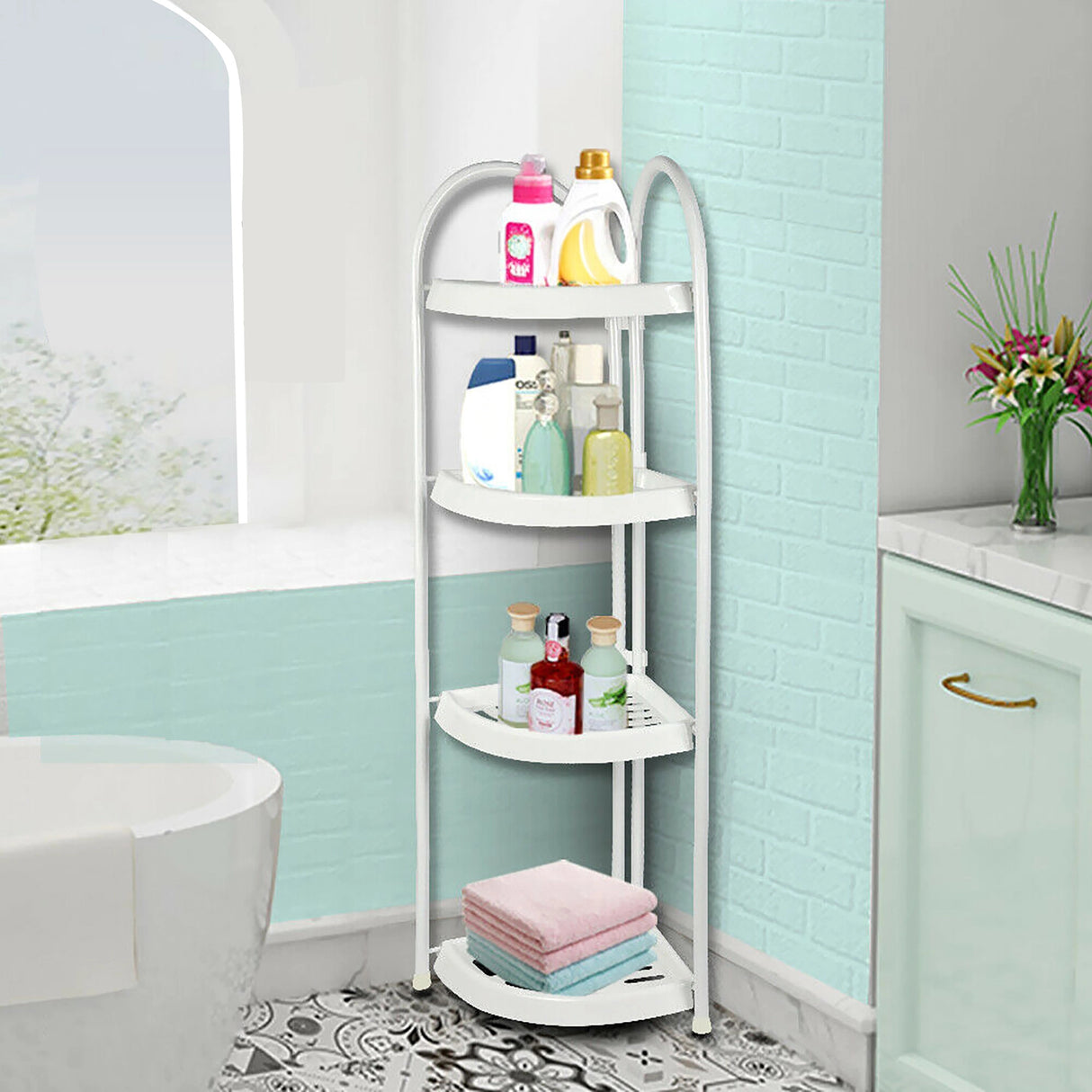 Shower Corner Shelf White Caddy Bathroom Shelves Organiser Bath Storage Rack 4