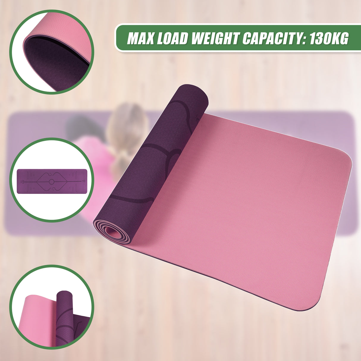 8mm TPE Yoga Mat Exercise Fitness Gym Pilates Non Slip Dual Layer