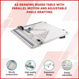 A3 Drawing Board Table with Parallel Motion and Adjustable Angle Drafting - 45-Degree Angle