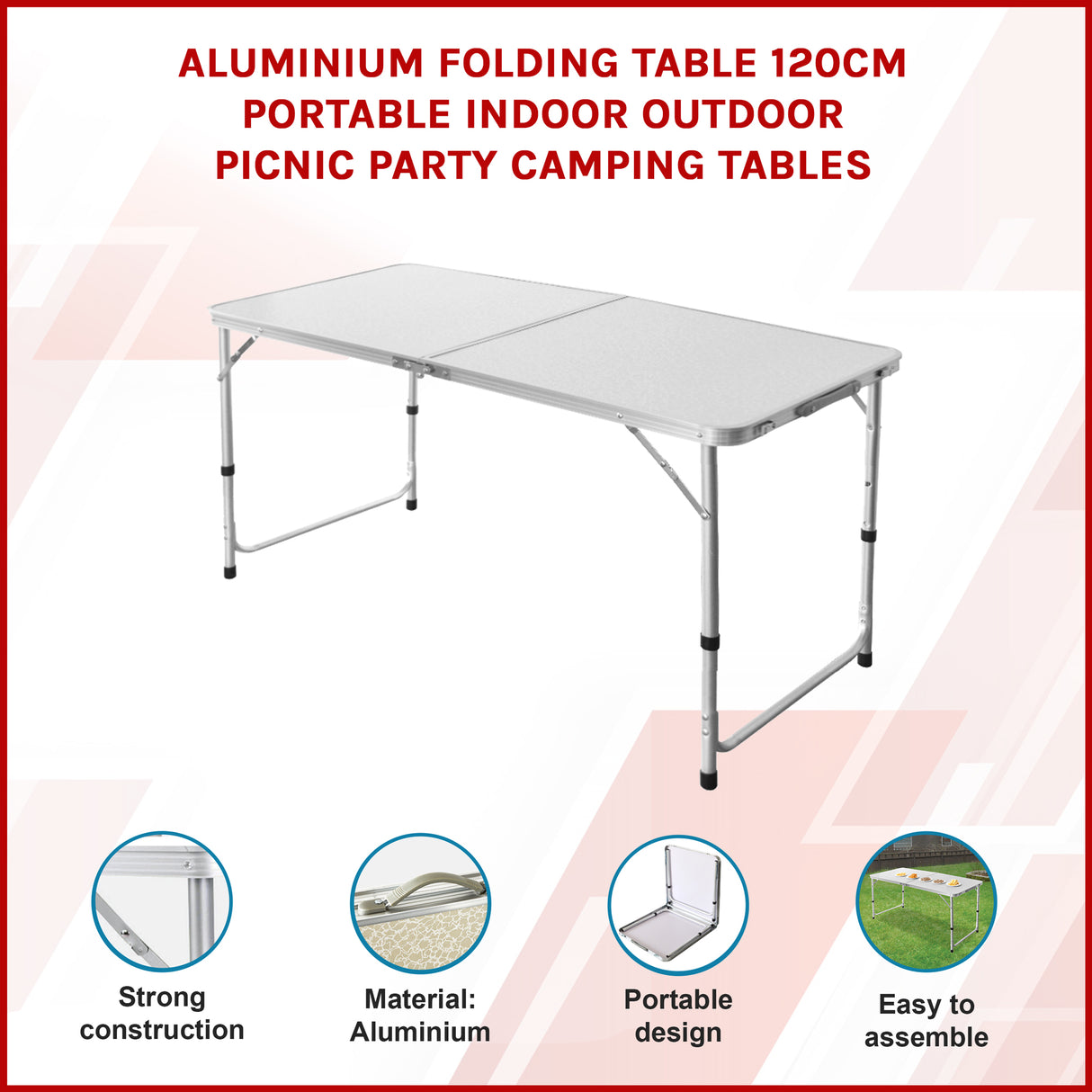 Aluminium Folding Table 120cm Portable Indoor Outdoor Picnic Party Camping Tables